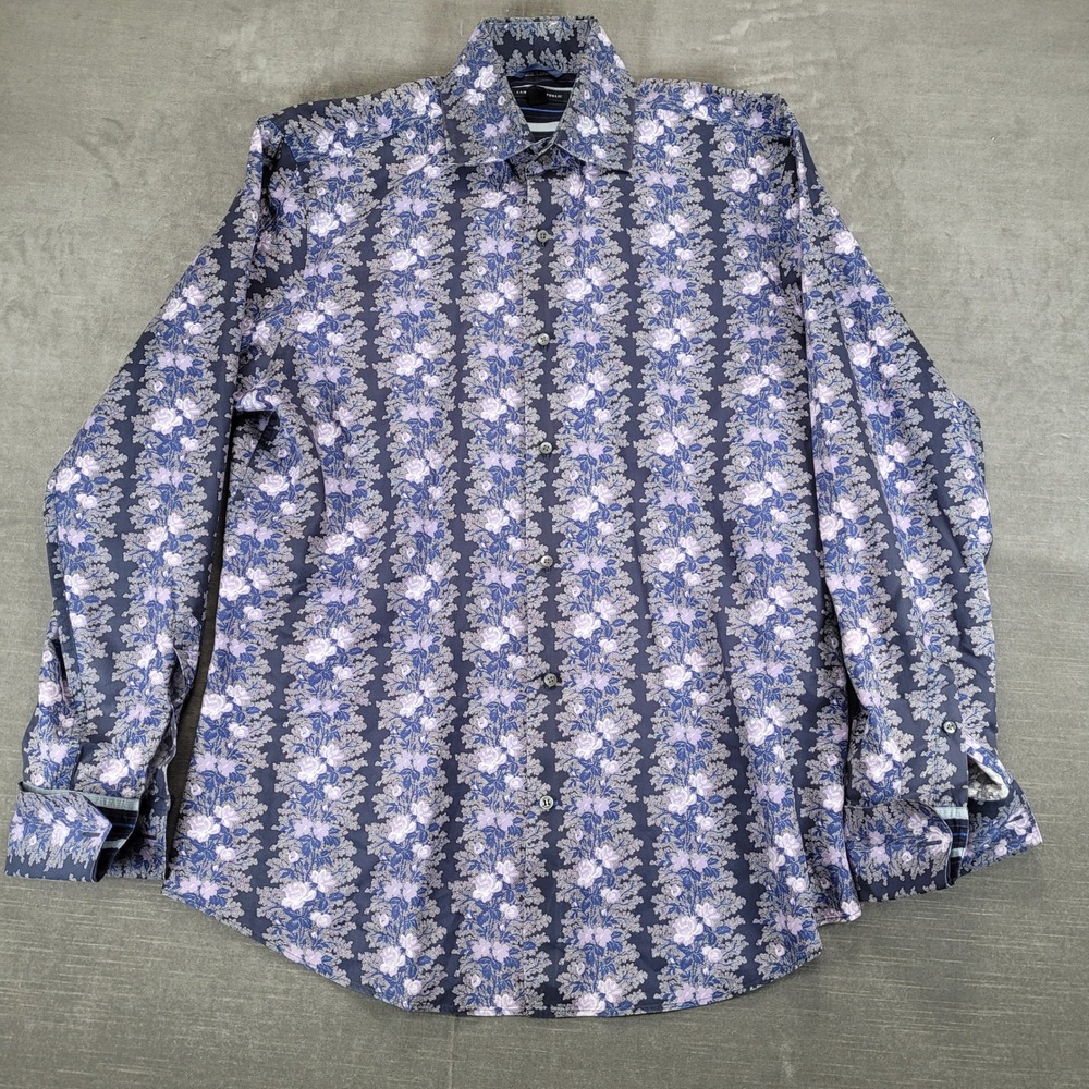 Banana Republic Mens Large Floral Stripe Long Sleeve Button Up Shirt French Cuff